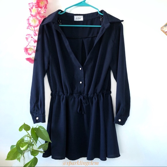 S Korea Chiffon Long Sleeve Cinched Waist dress - Picture 1 of 5